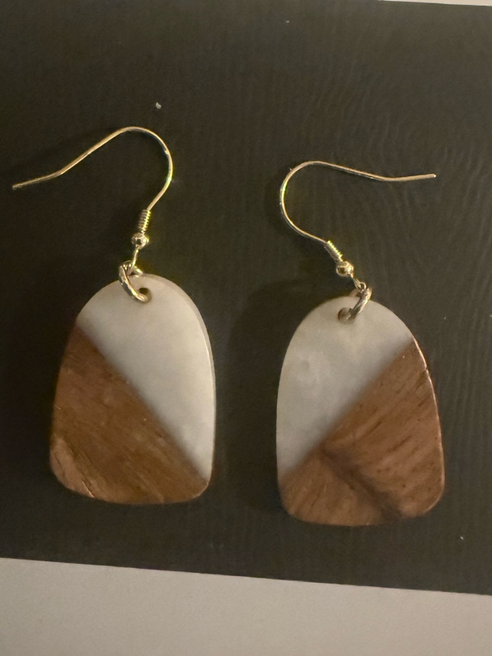Two-Tone Wood and White Drop Earrings - Elegant Women’s Dangle Earrings